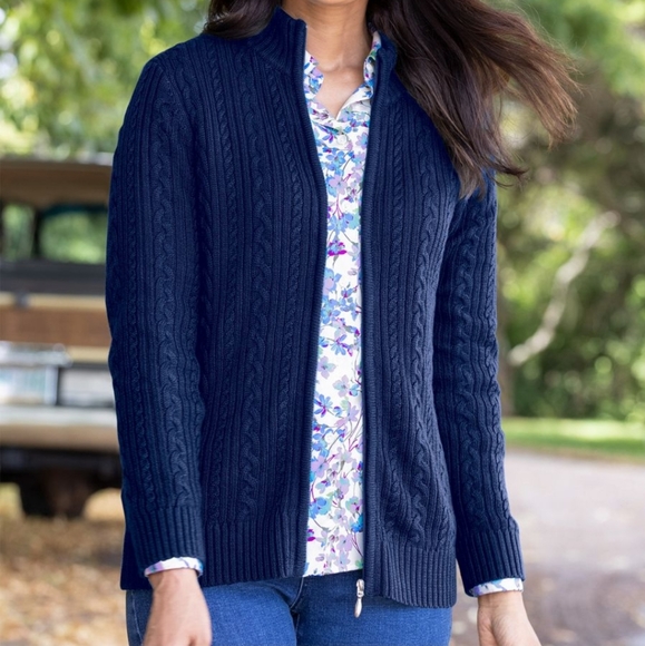 Appleseed's Sweaters Appleseeds Iconic Cable Zip Cardigan Sweater